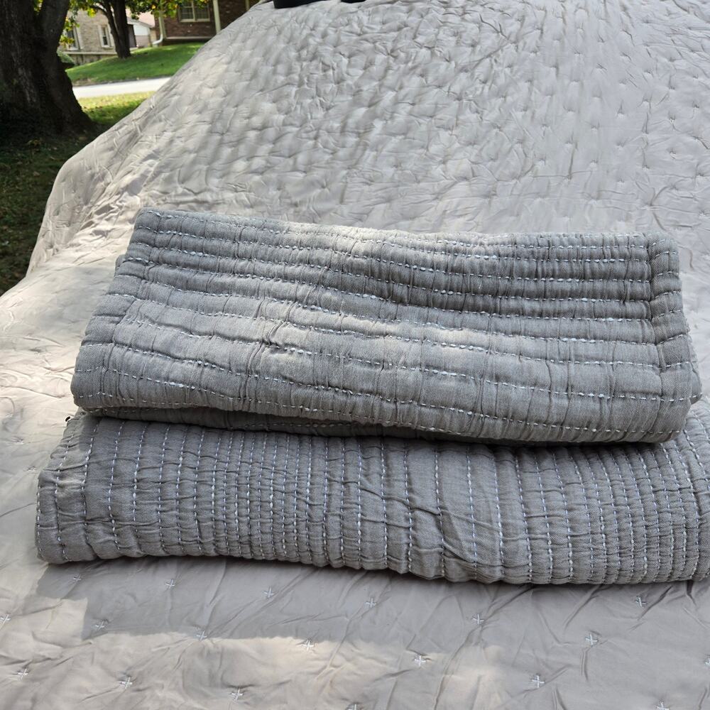 NWOT Quince 100% Organic Cotton Channel Stitch Coverlet Set King Cal King Taupe - Picture 10 of 10